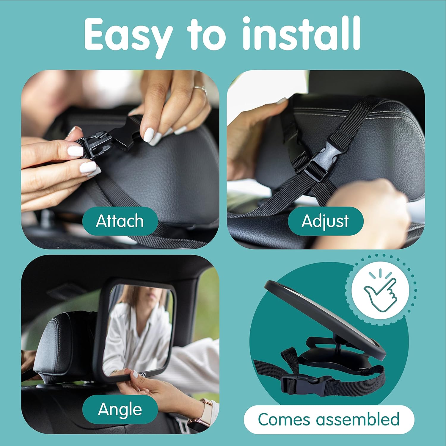 Onco Baby Car Mirror Rear-facing - Platinum Award Winning Car Mirror Baby Rear Facing Seat, Baby Essentials for Newborn, 100% Shatterproof Baby Mirror for Car, 360° Car Seat Mirror Rear Facing Infant - Image 6